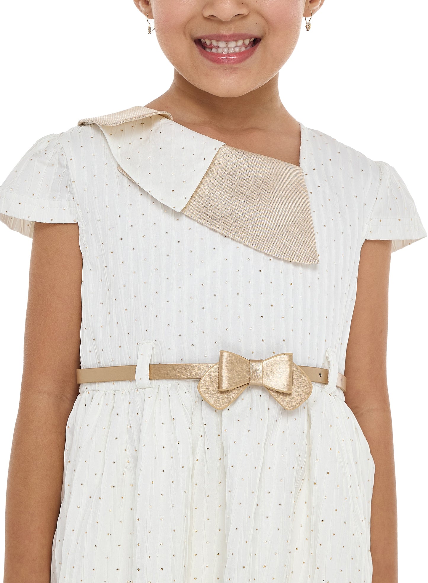 Ivory/Gold Lapel Jacquard Dress