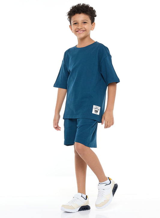 Victor and Jane Boys' Cord Set – Navy T-Shirt and Shorts Outfit