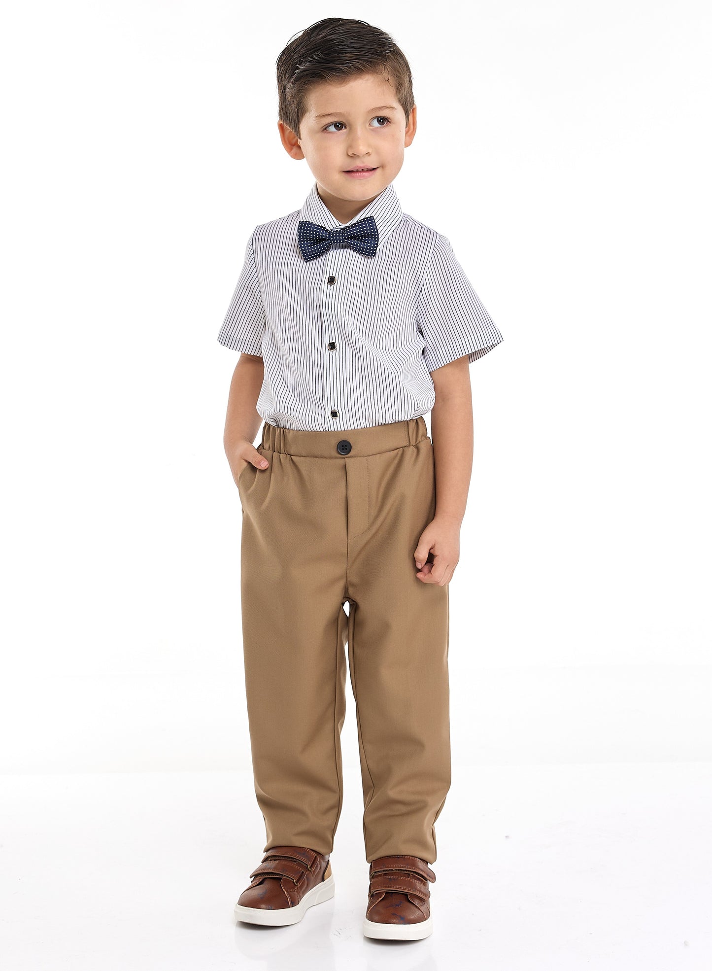 Tan Waistcoat And Pant Set With Shirt And Bow Tie