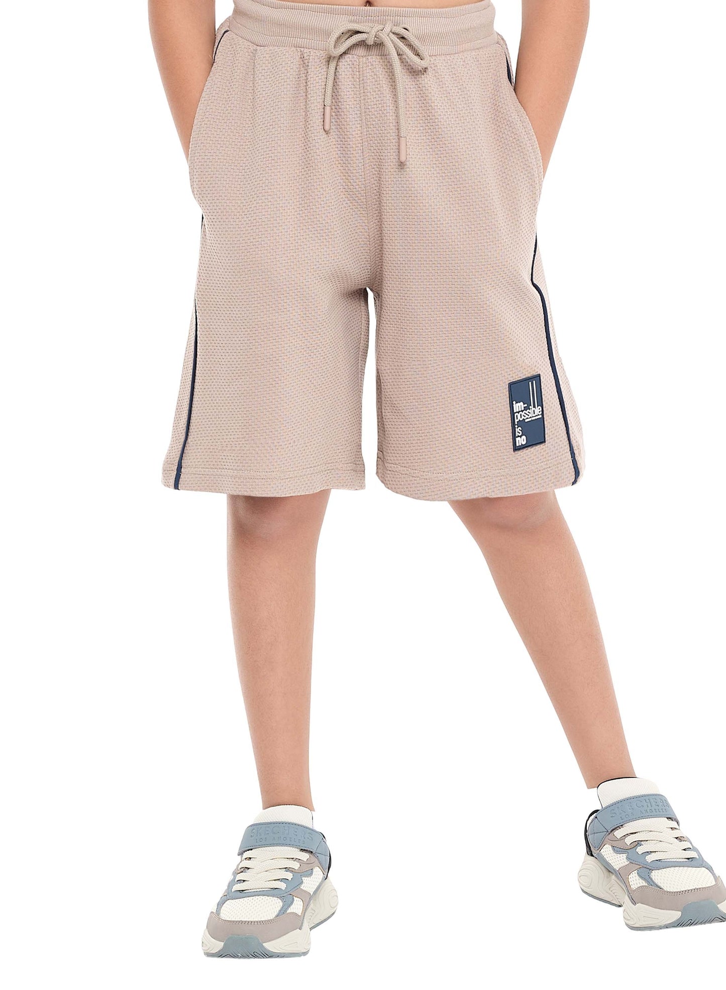 Victor and Jane Boys' Jacquard Set – Light Brown 2-Piece Outfit with Label Detail