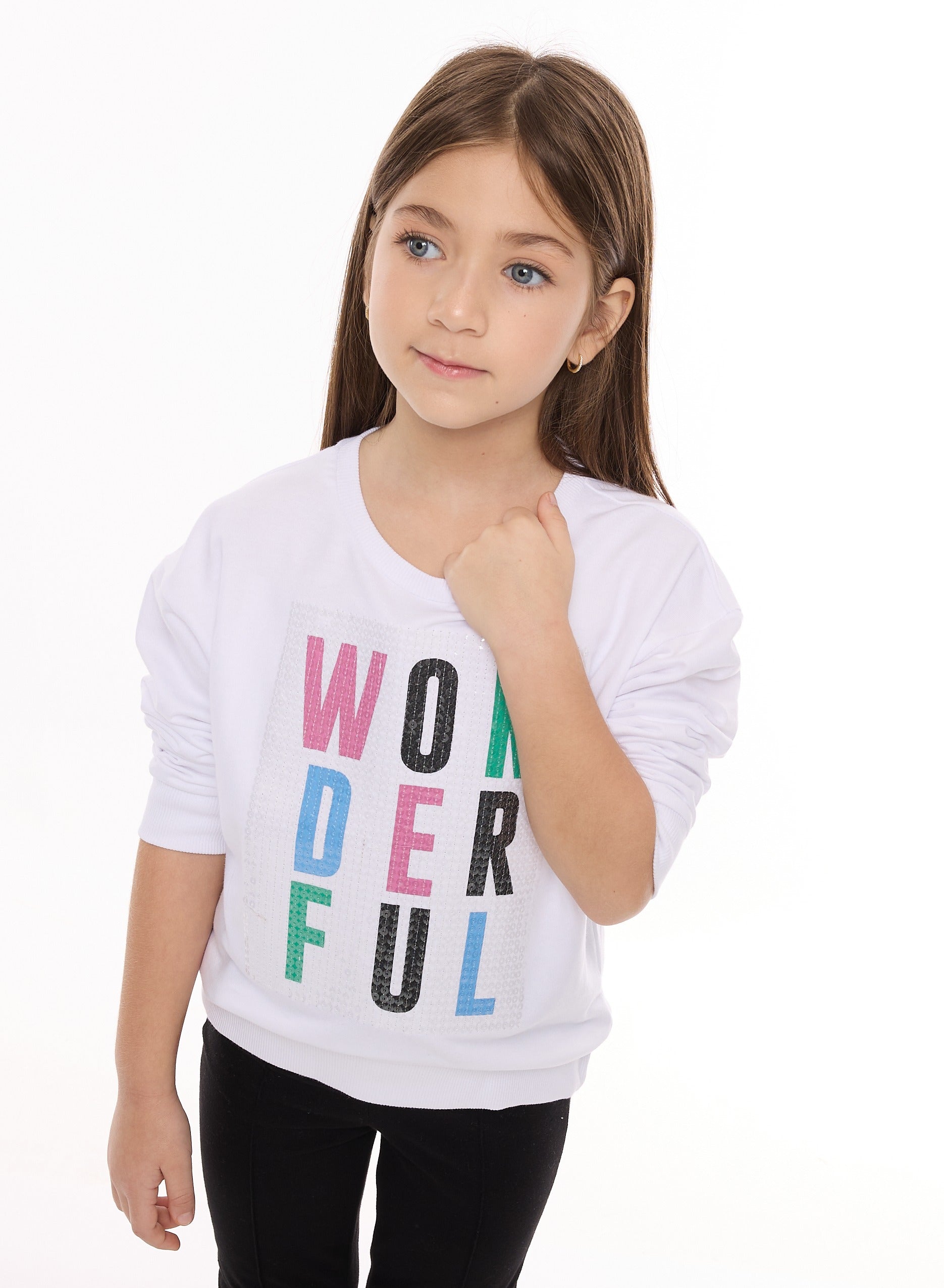 Victor And Jane Girls Set With Sequins Embroidered Top And Flared Leggings