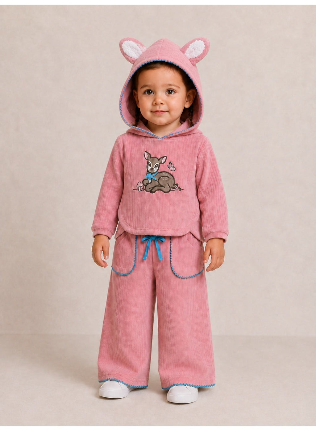 Baby Girls Hoodie and Pants Set with Deer Print