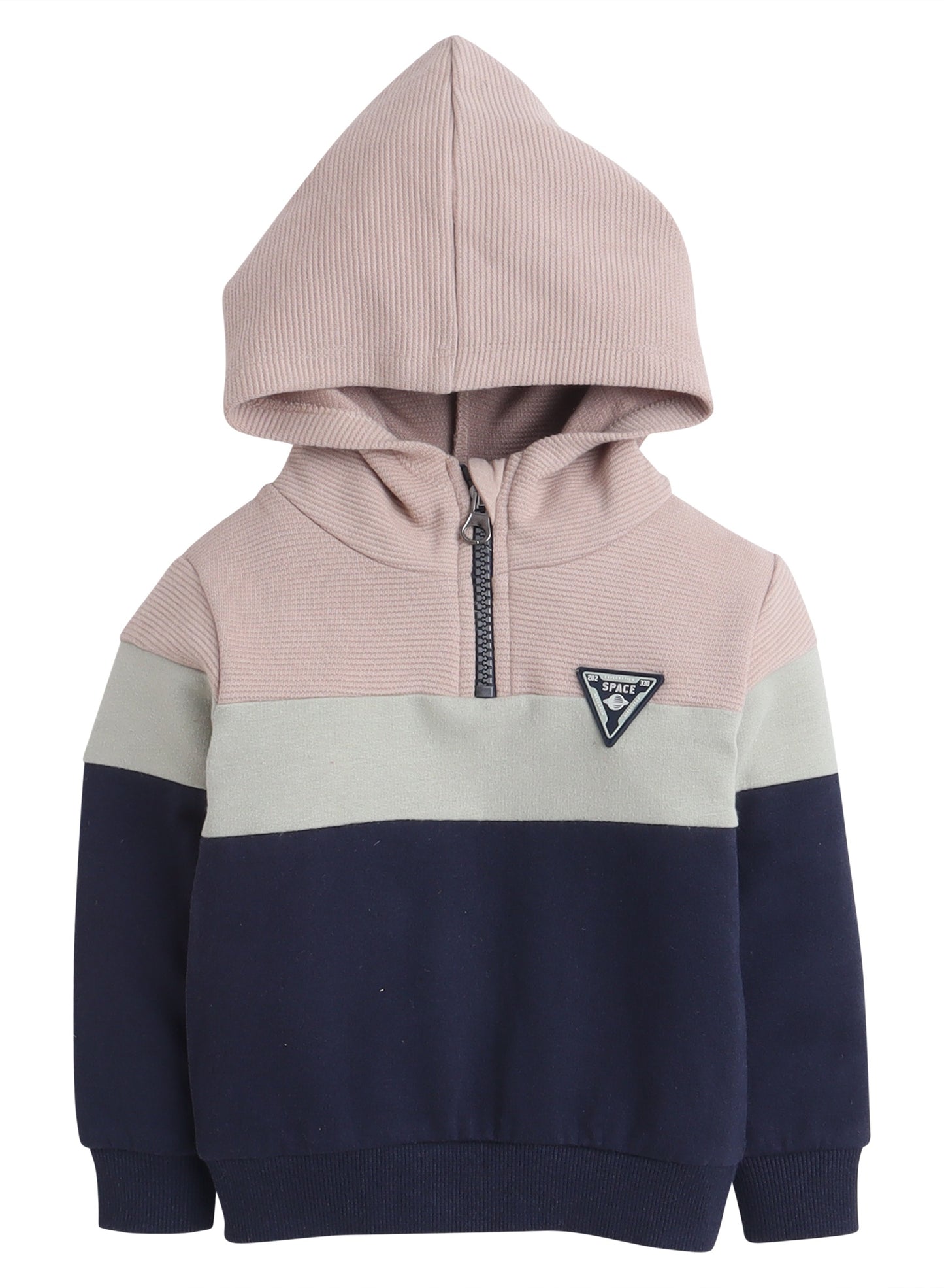 Boys Colorblock Fleece Tracksuit – Beige & Navy 2-Piece Set