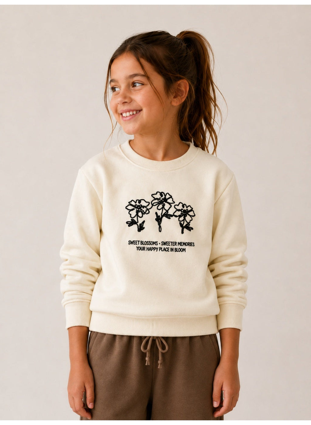 Girls Floral Embroidery Pullover