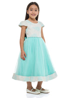 Girls Mint Jacquard & Tulle Dress