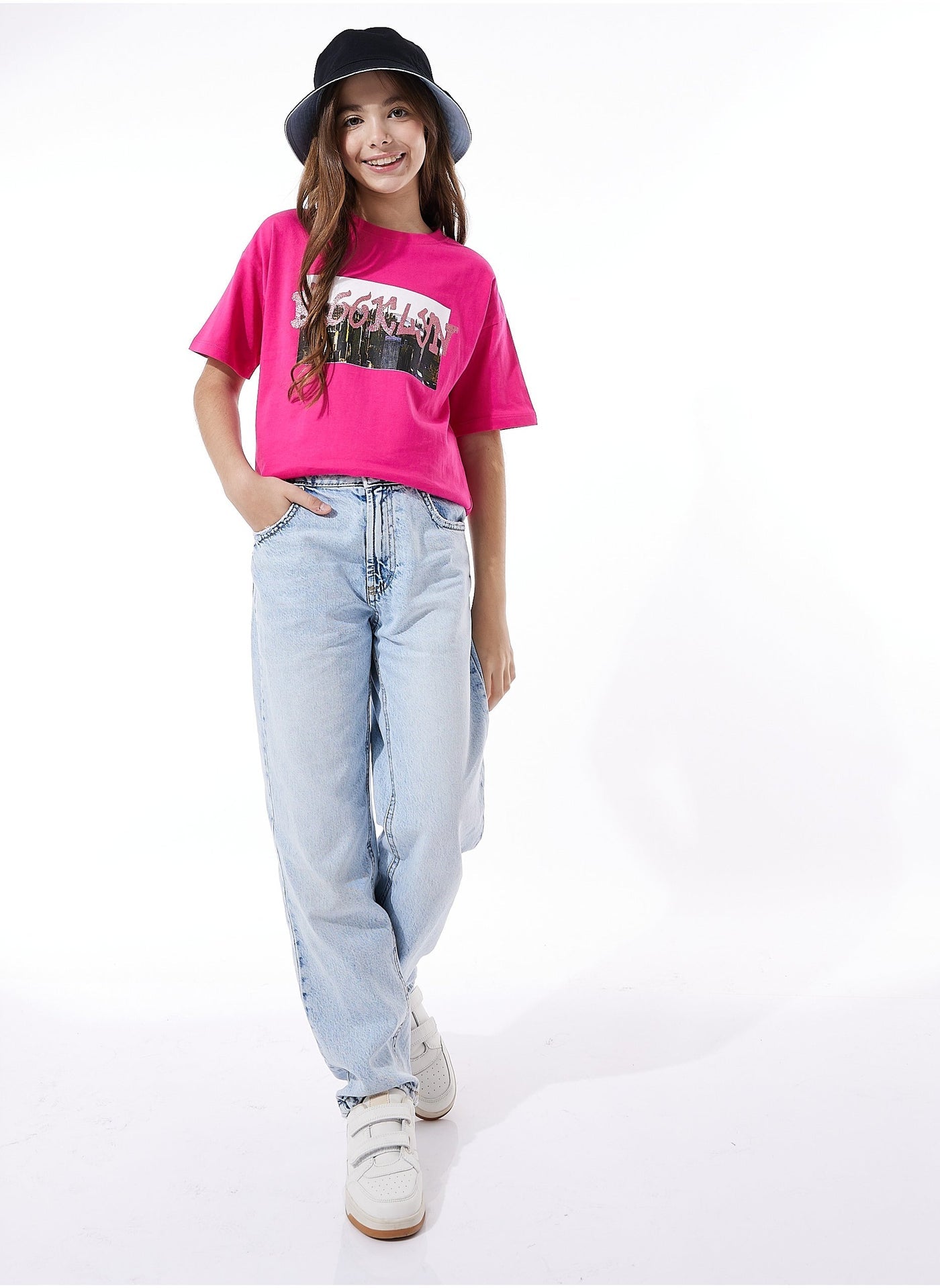 Victor And Jane Brooklyn Graphic Oversized Fashion T-Shirt - Pink