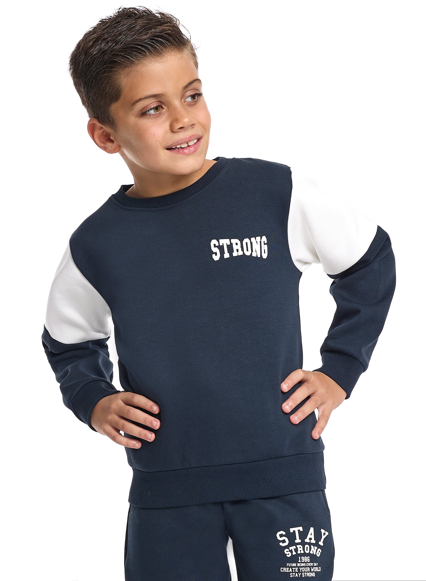 Boys’ Casual Winter Set – Navy Stay Strong Graphic Top & Bottom