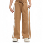 victor and jane girls tan wide-leg sweatpants with white side stripes and an adjustable drawstring waist