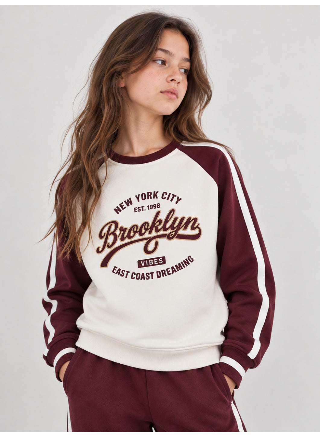 Girls Raglan Sleeve Sweatshirt and Wide Leg Pants Set