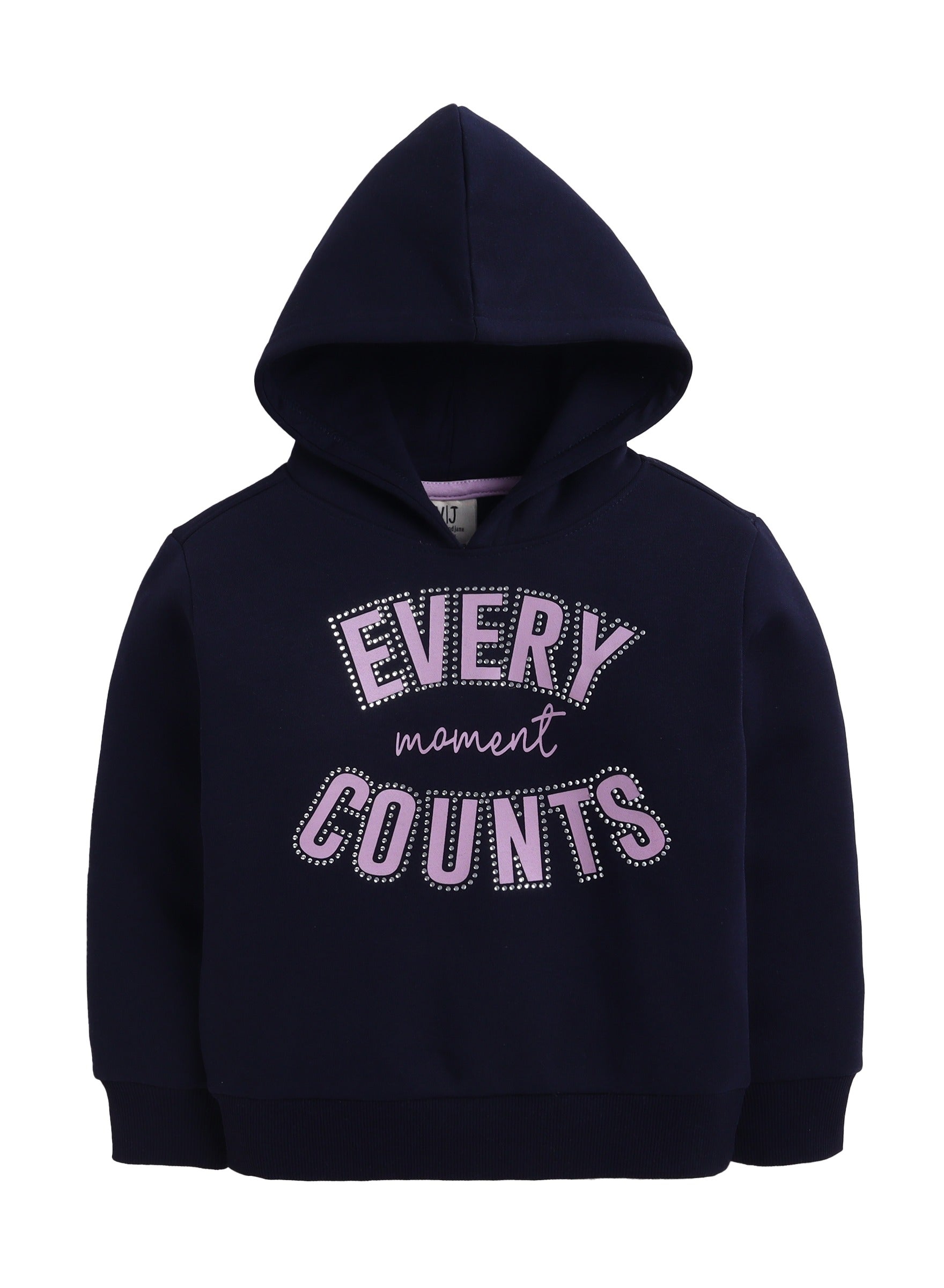 Girls Œevery Moment Counts” Fleece Hoodie “ Navy