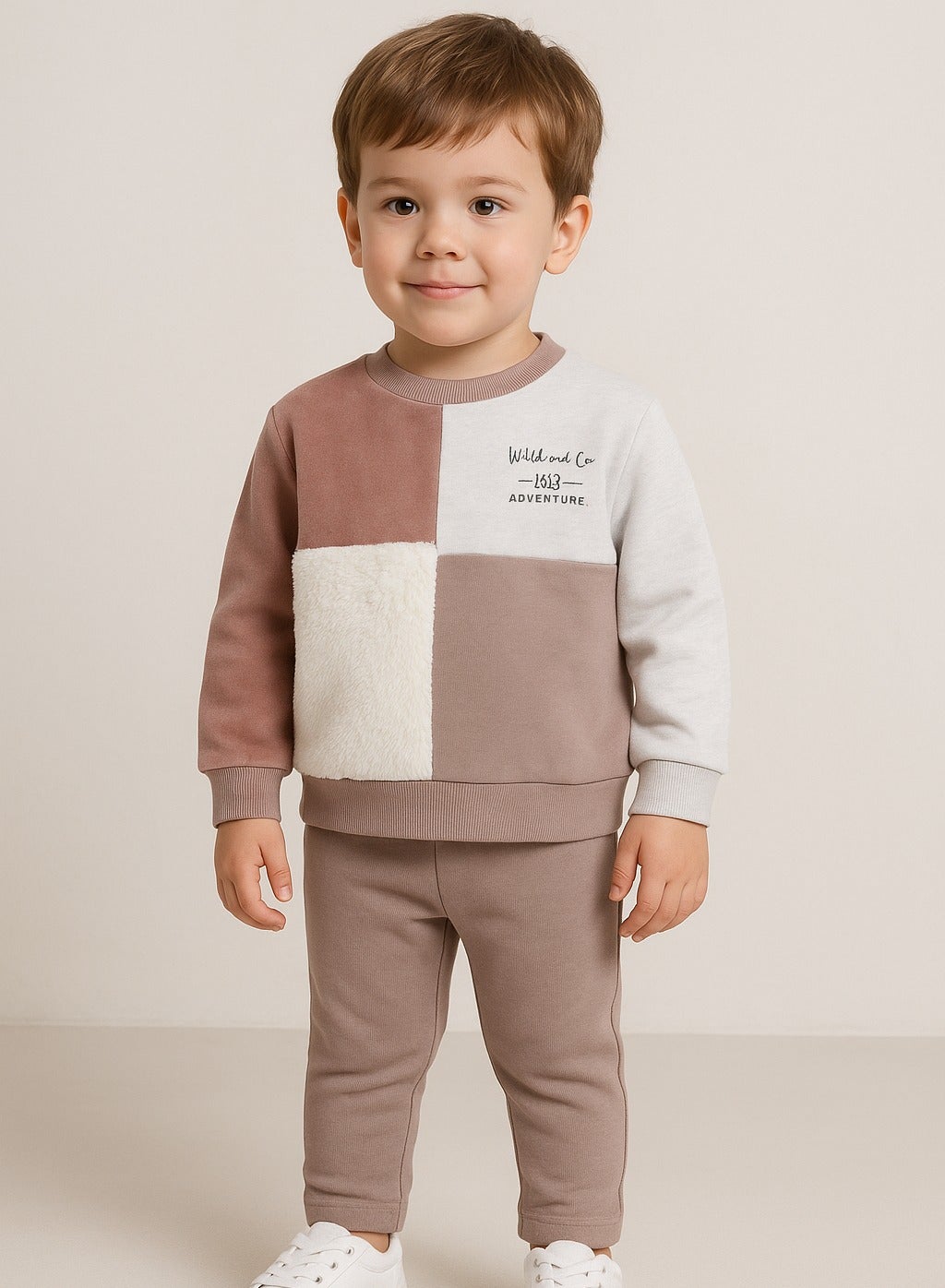 Dirkje Wild And Cute Printed Full Sleeves Sweatshirt And Ribbed Joggers Set - White/Pink