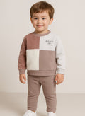 Dirkje Wild And Cute Printed Full Sleeves Sweatshirt And Ribbed Joggers Set - White/Pink
