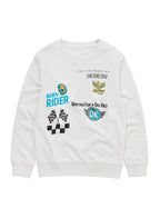 Victor And Jane Cotton Riding Theme Print Full Sleeves Sweatshirt & Joggers Set - White & Grey