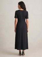 Black Textured Twist Front Maxi Dress For Women