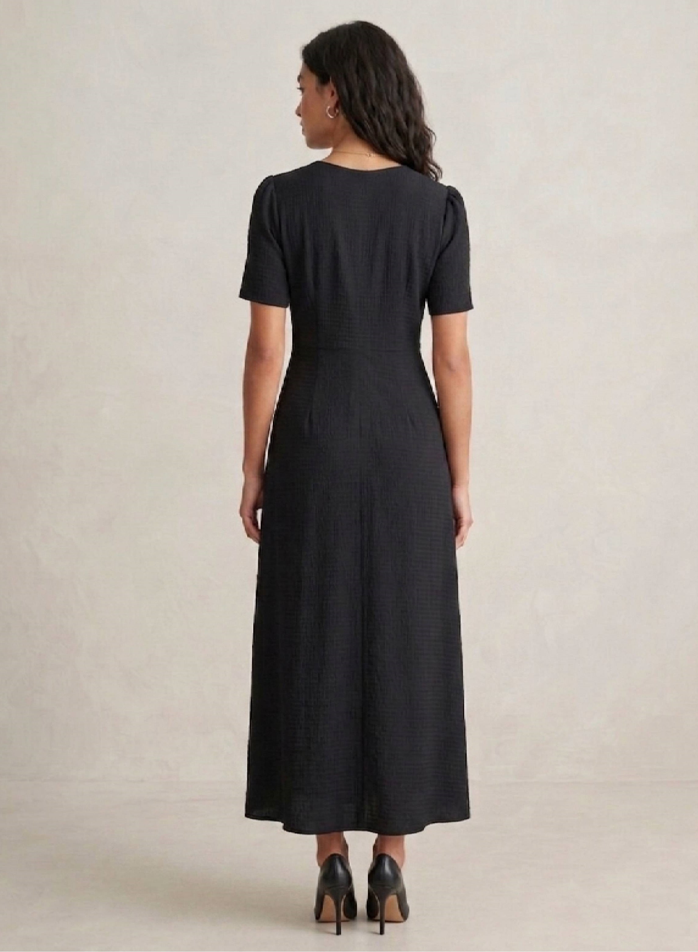 Black Textured Twist Front Maxi Dress For Women