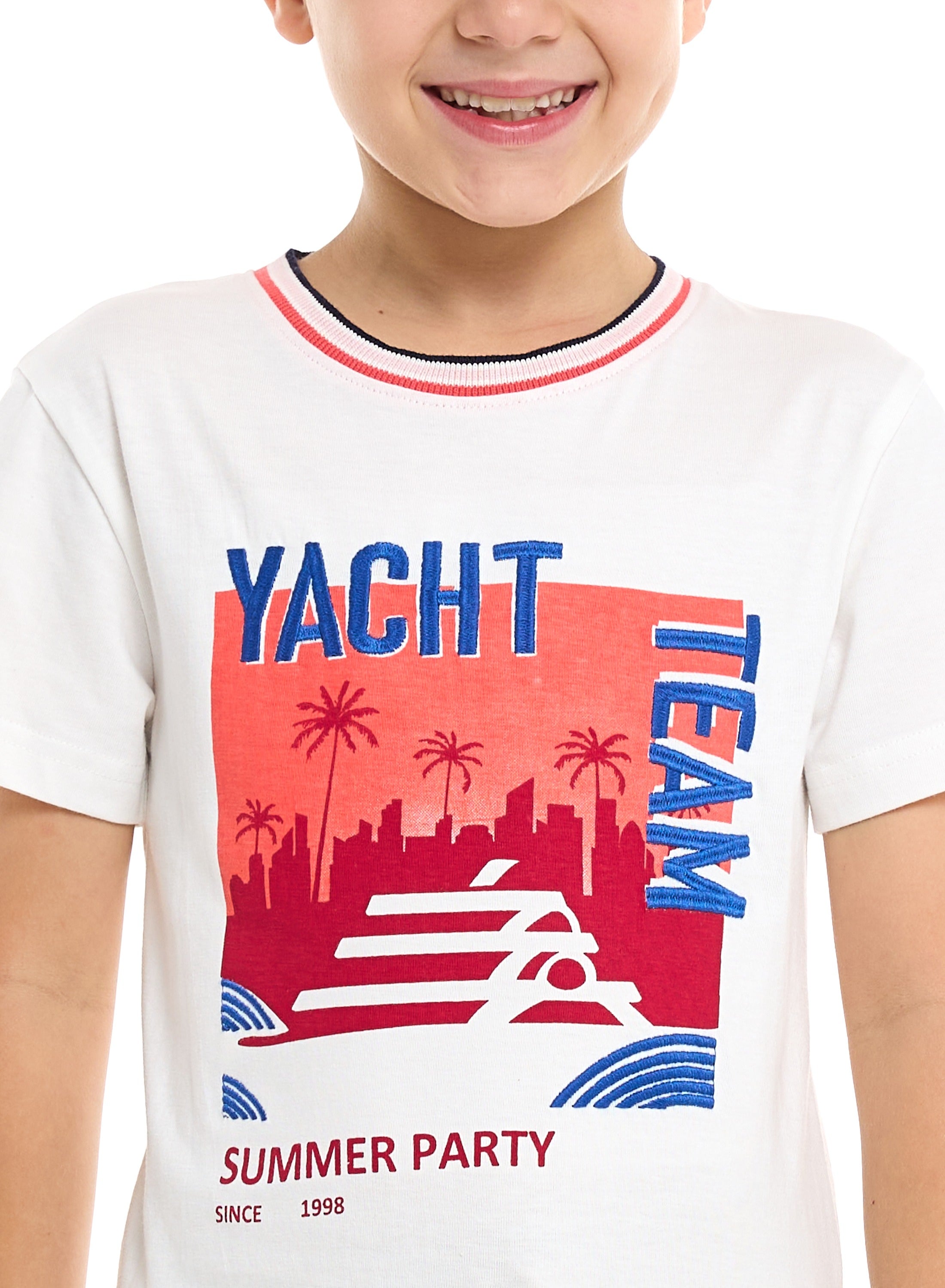 Victor And Jane Junior Boys' 2 Piece Sets With Matching Tshirt And Slogan Print Shorts And Elasticated Waist