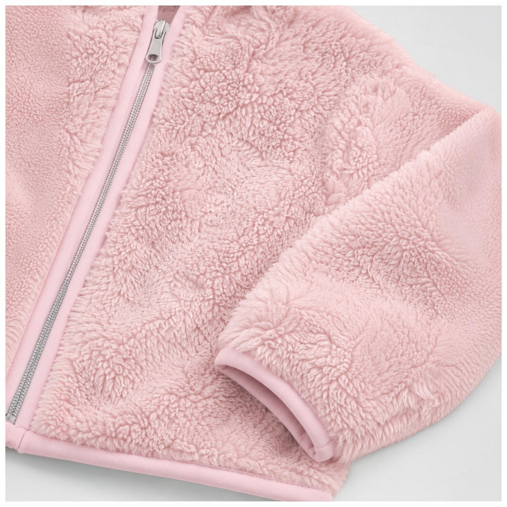 victor and jane girls light pink faux fur full zip hoodie jacket with soft textured fleece fabric