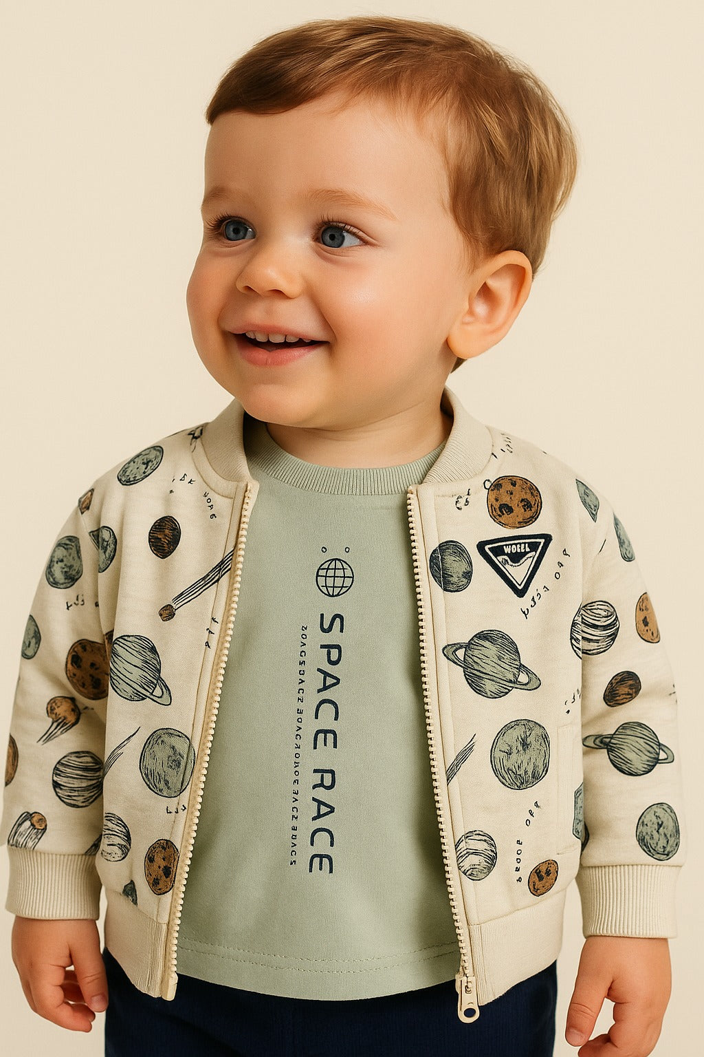 Infant Boys Space Race 3-Piece Fleece Set – Cream & Navy