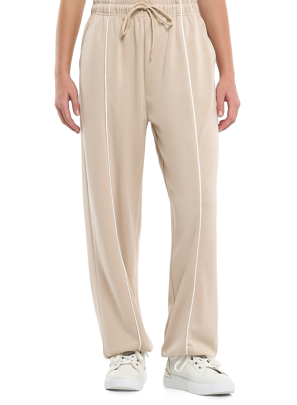 Girls’ Beige Contrast-Stripe Track Set “ Zip-Up Jacket & Joggers