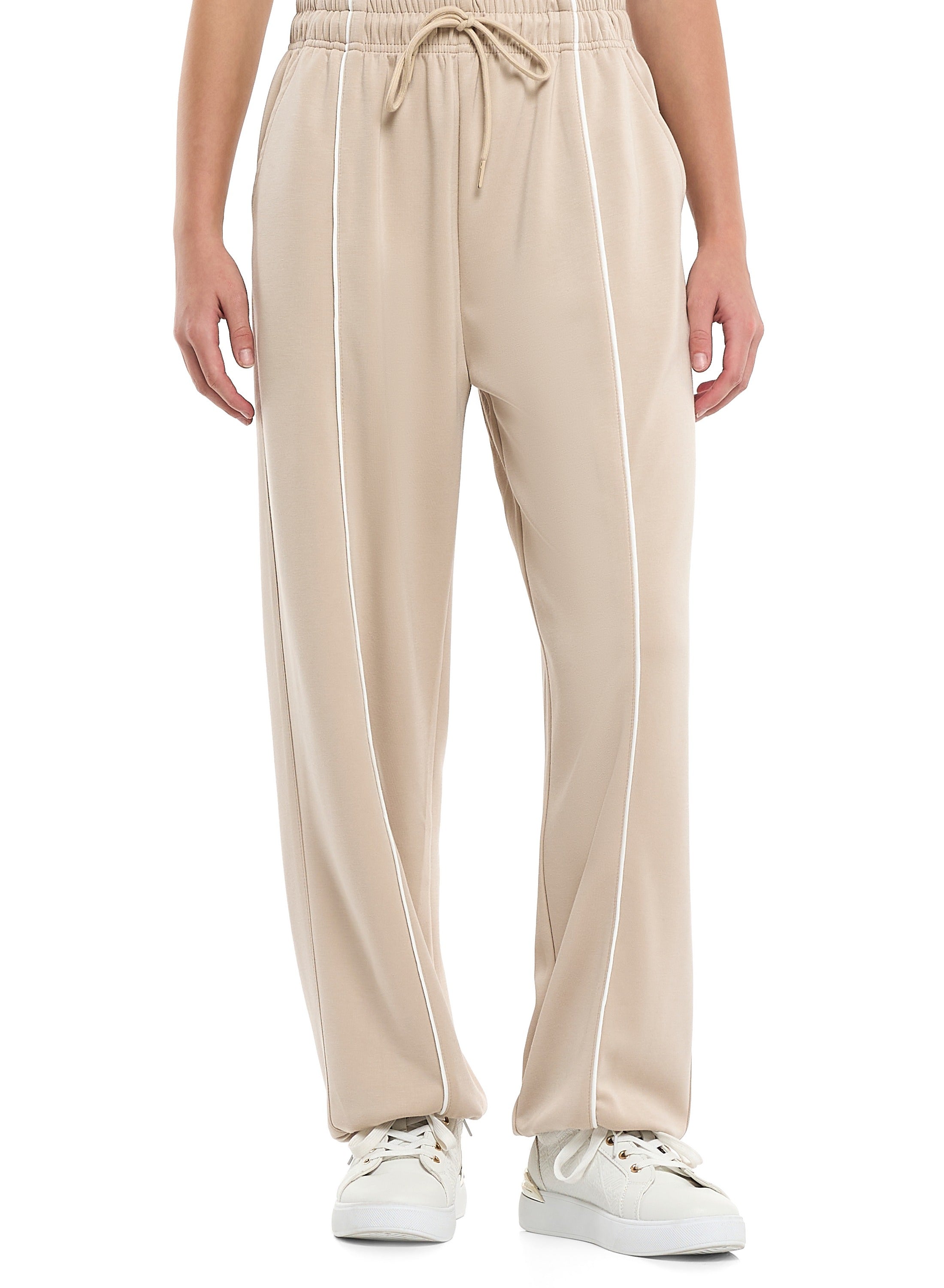 Girls’ Beige Contrast-Stripe Track Set “ Zip-Up Jacket & Joggers