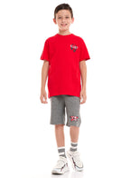 Victor and Jane Cotton Headphone Graphic T-Shirt & Shorts Set - Red & Grey