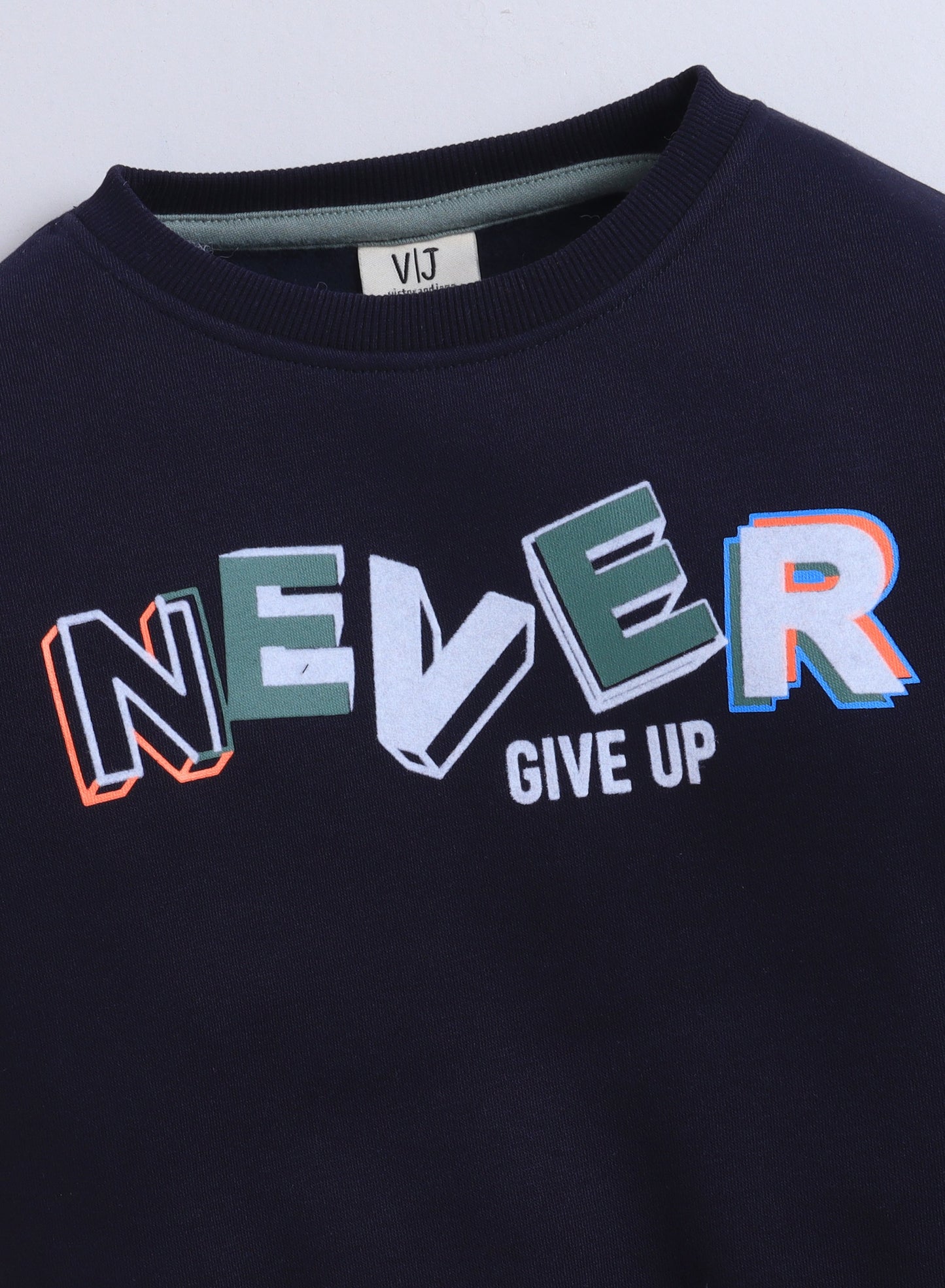 Boys' Navy "Never Give Up" Slogan Sweatshirt