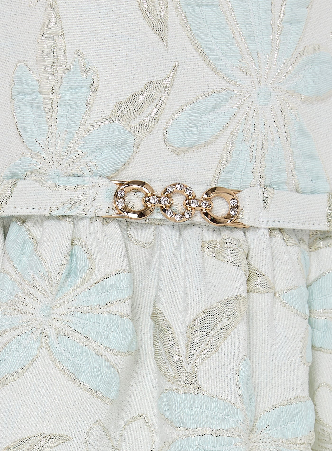 Girls Elegant Green/Gold Jacquard & Tulle Party Dress