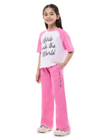 Victor And Jane Girls 2 Pc Set - Embellished Top With Matching Straight Pants With Detail