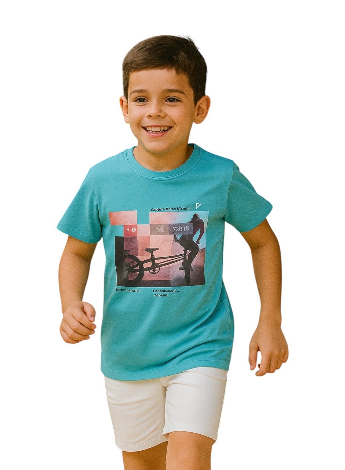 Victor and Jane  Cotton Cycling Stunt Graphic T-Shirt - Blue