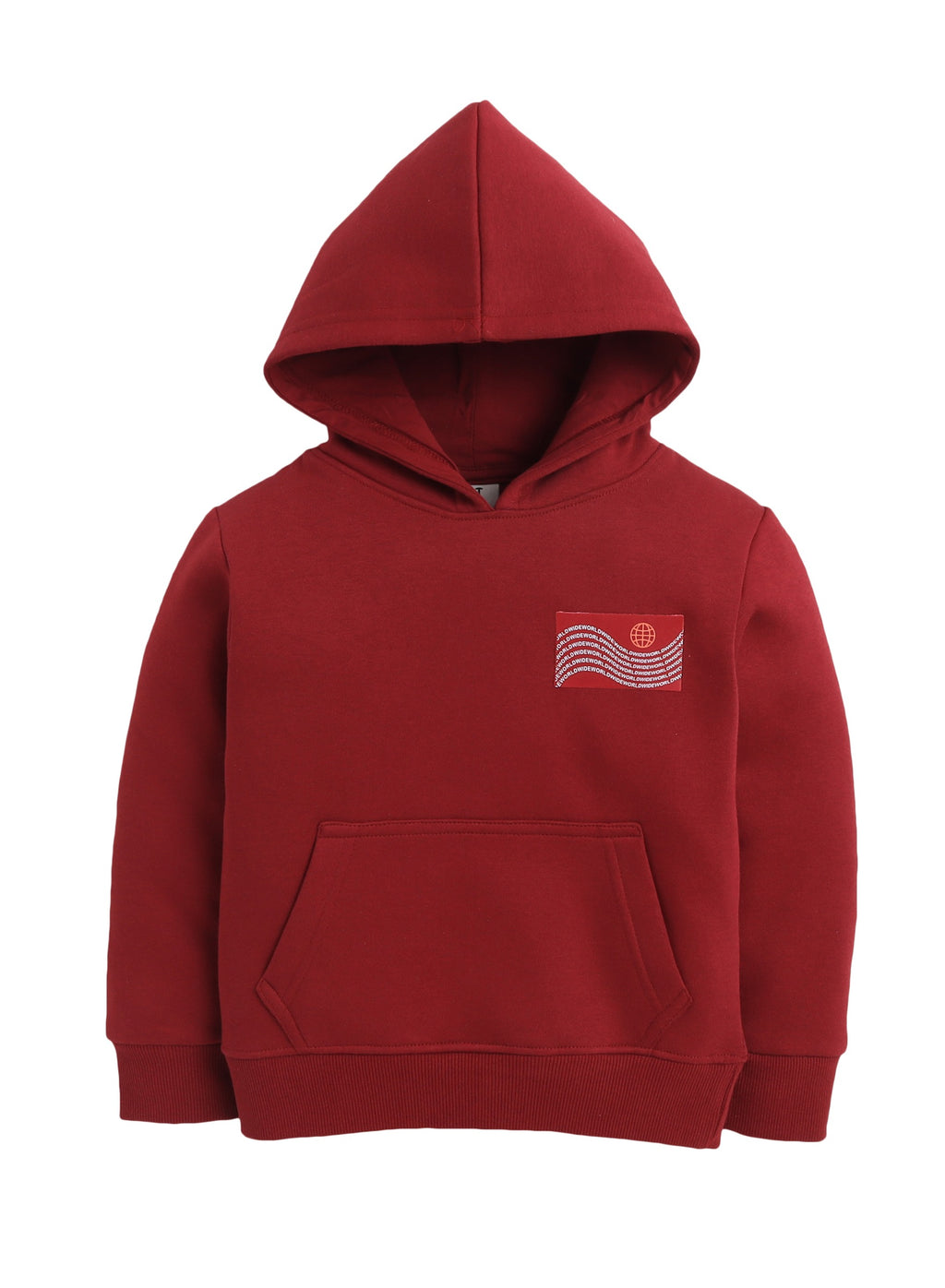 Boys' Maroon "Worldwide" Printed Hooded Sweatshirt