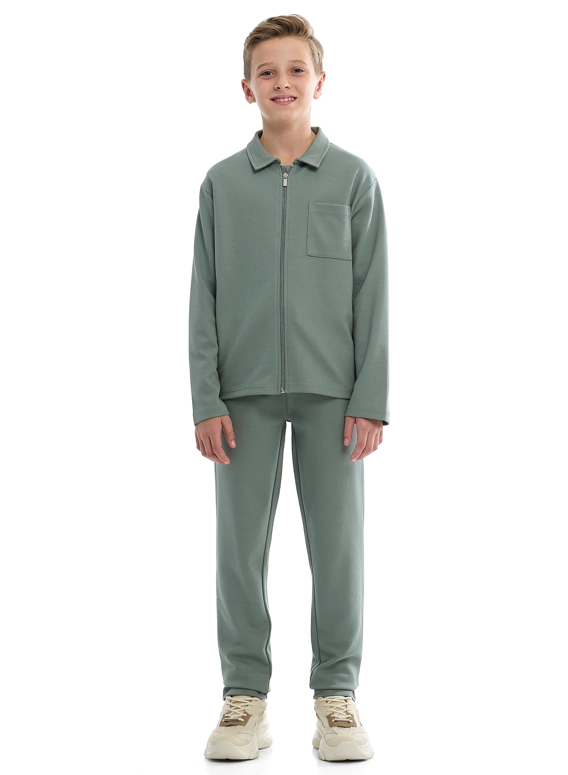 Boys Twill Co-Ord Set | Zipper Shirt & Jogger Pant | Utility Style Outfit