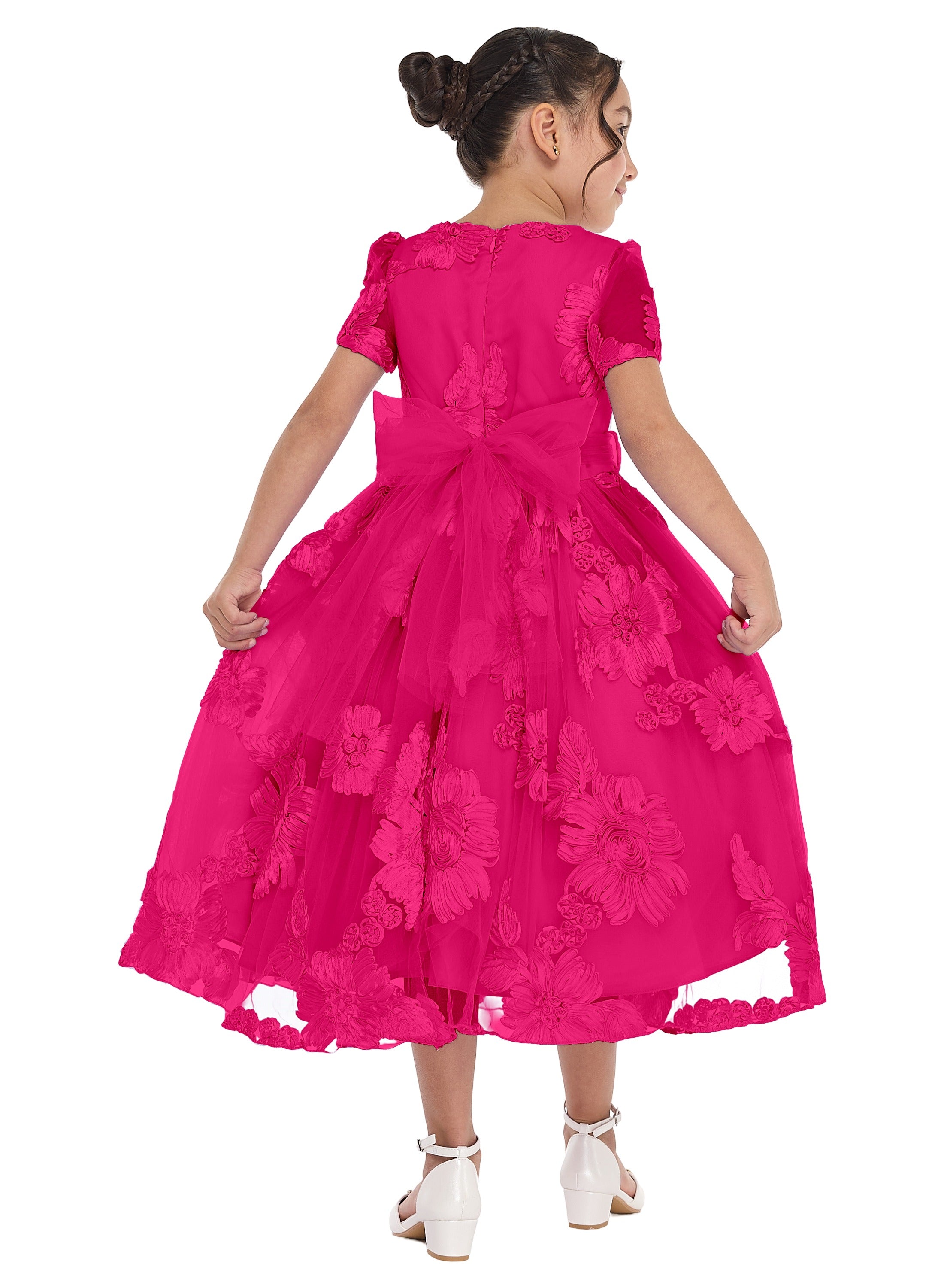Rose 3D Flower Mesh Occasion Dress