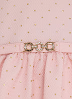 Chic Pink/Gold Lapel Jacquard Dress