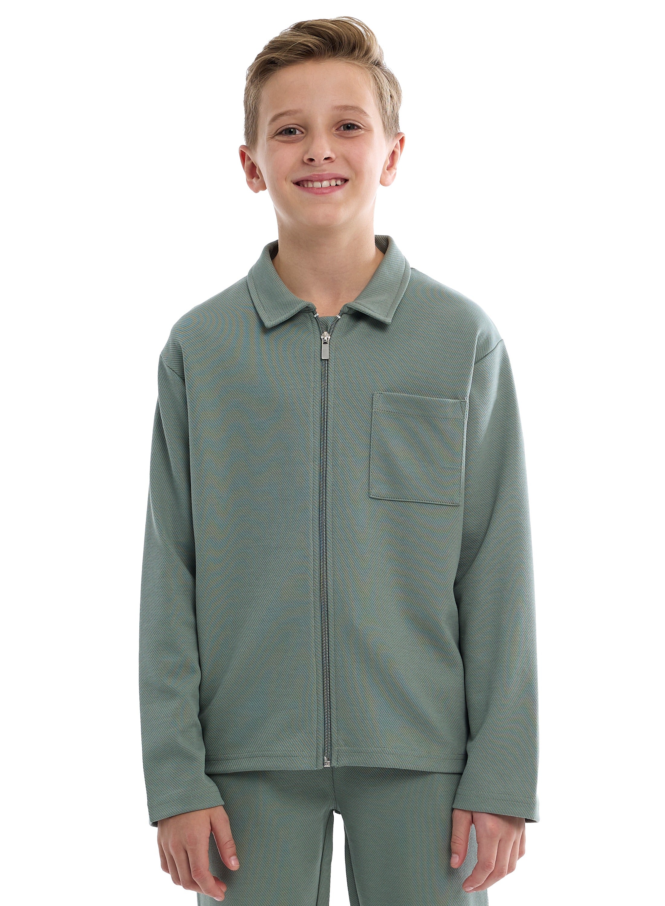 Boys Twill Co-Ord Set | Zipper Shirt & Jogger Pant | Utility Style Outfit
