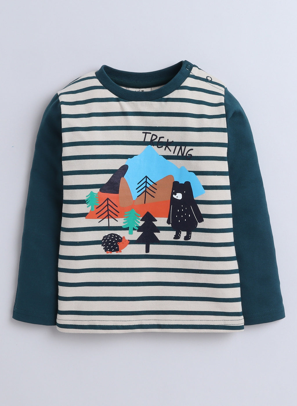 Boys' 3-Piece Set - Stripe Long Tee, Dark Green Fullzipper Hoody Jacket And Dark Green Jogger Sets ,