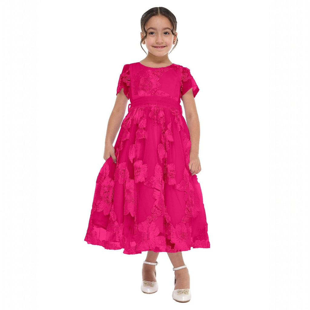 Rose 3D Flower Mesh Occasion Dress