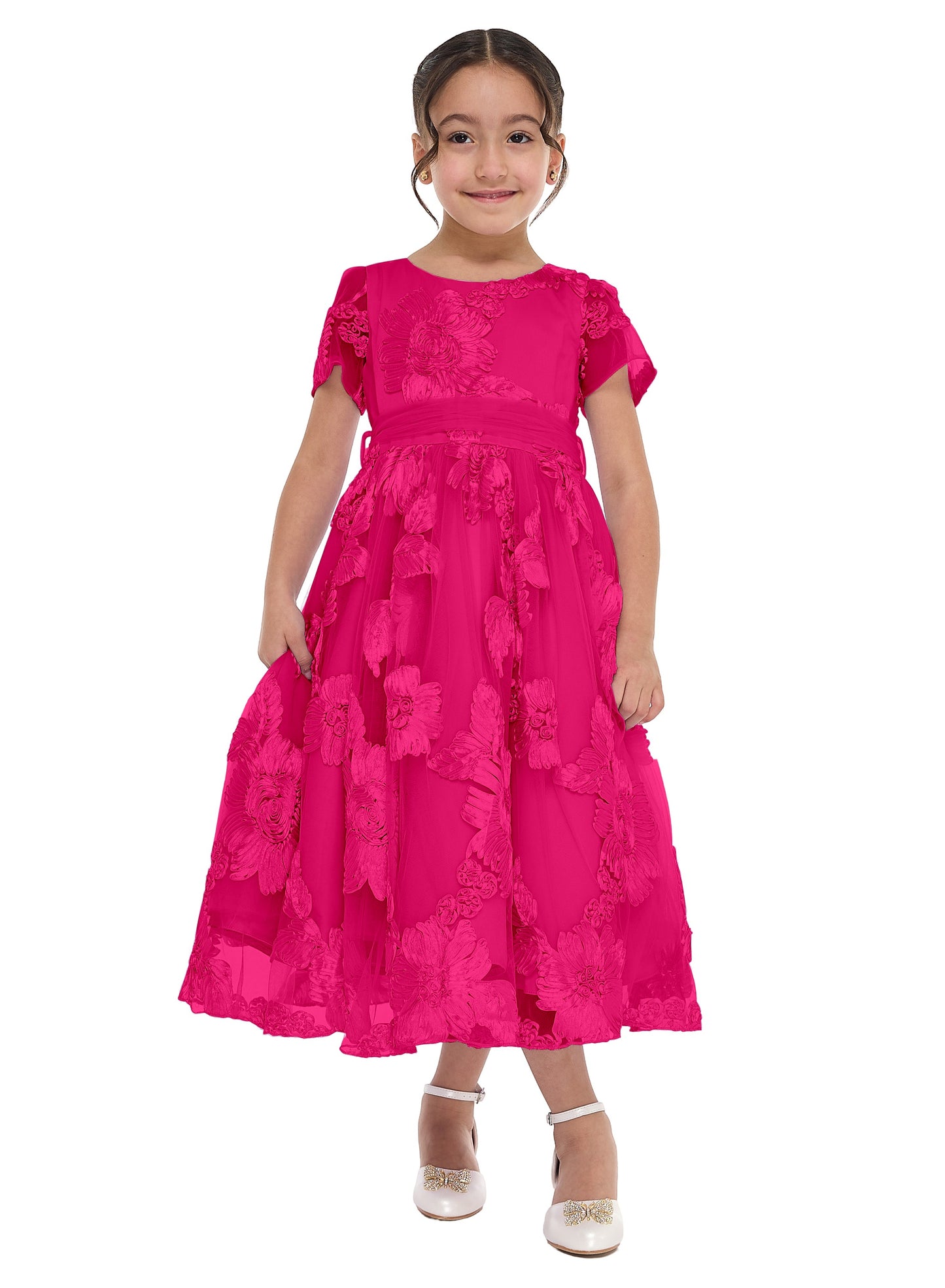 Rose 3D Flower Mesh Occasion Dress