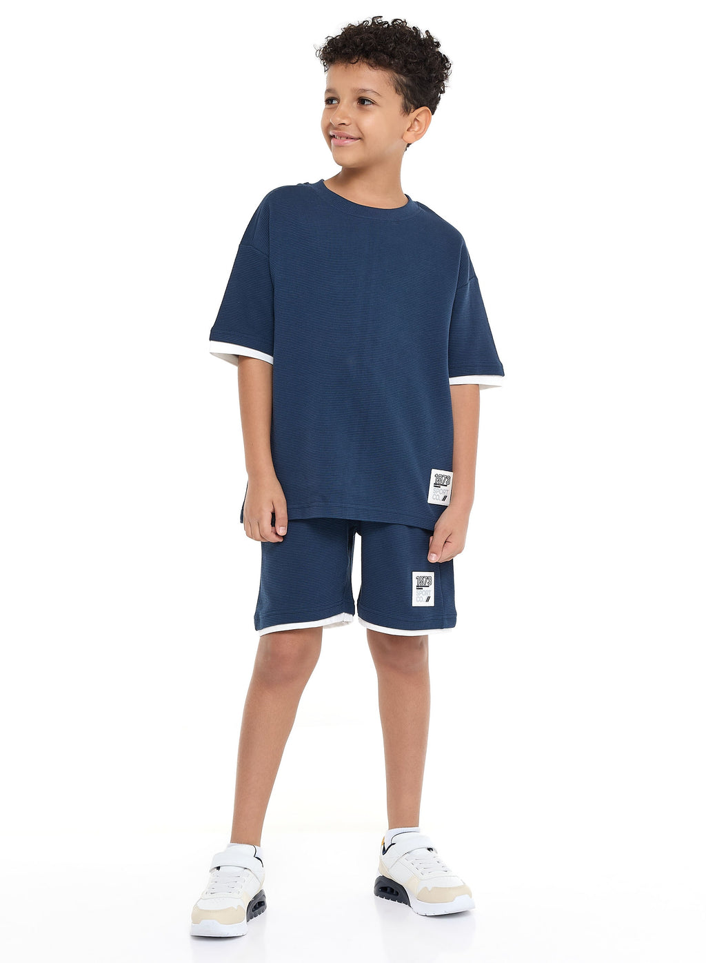 Oversized Victor And Jane Boys' Set “ Navy T-Shirt And Shorts Outfit With Label Detail