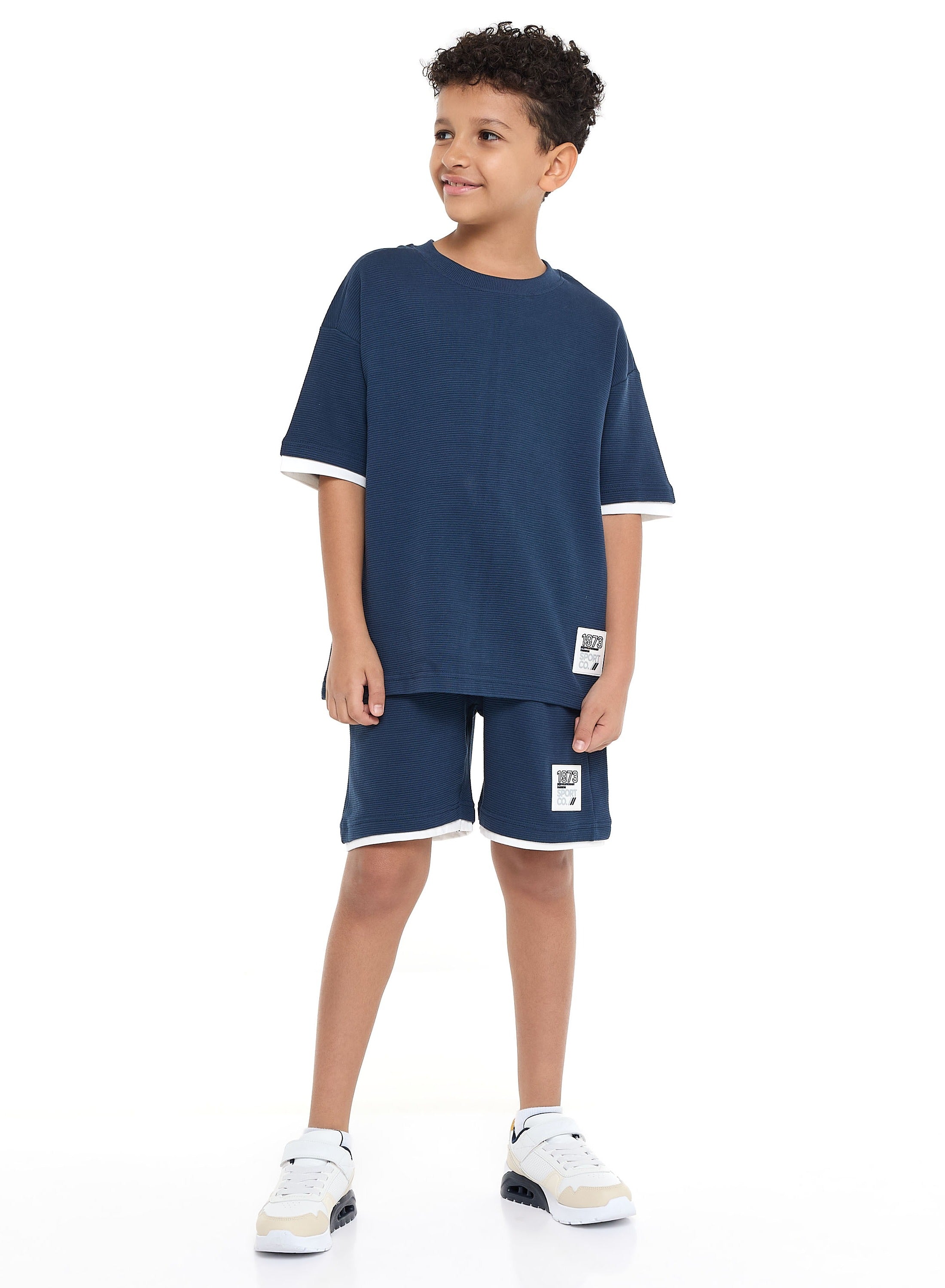 Oversized Victor And Jane Boys' Set “ Navy T-Shirt And Shorts Outfit With Label Detail