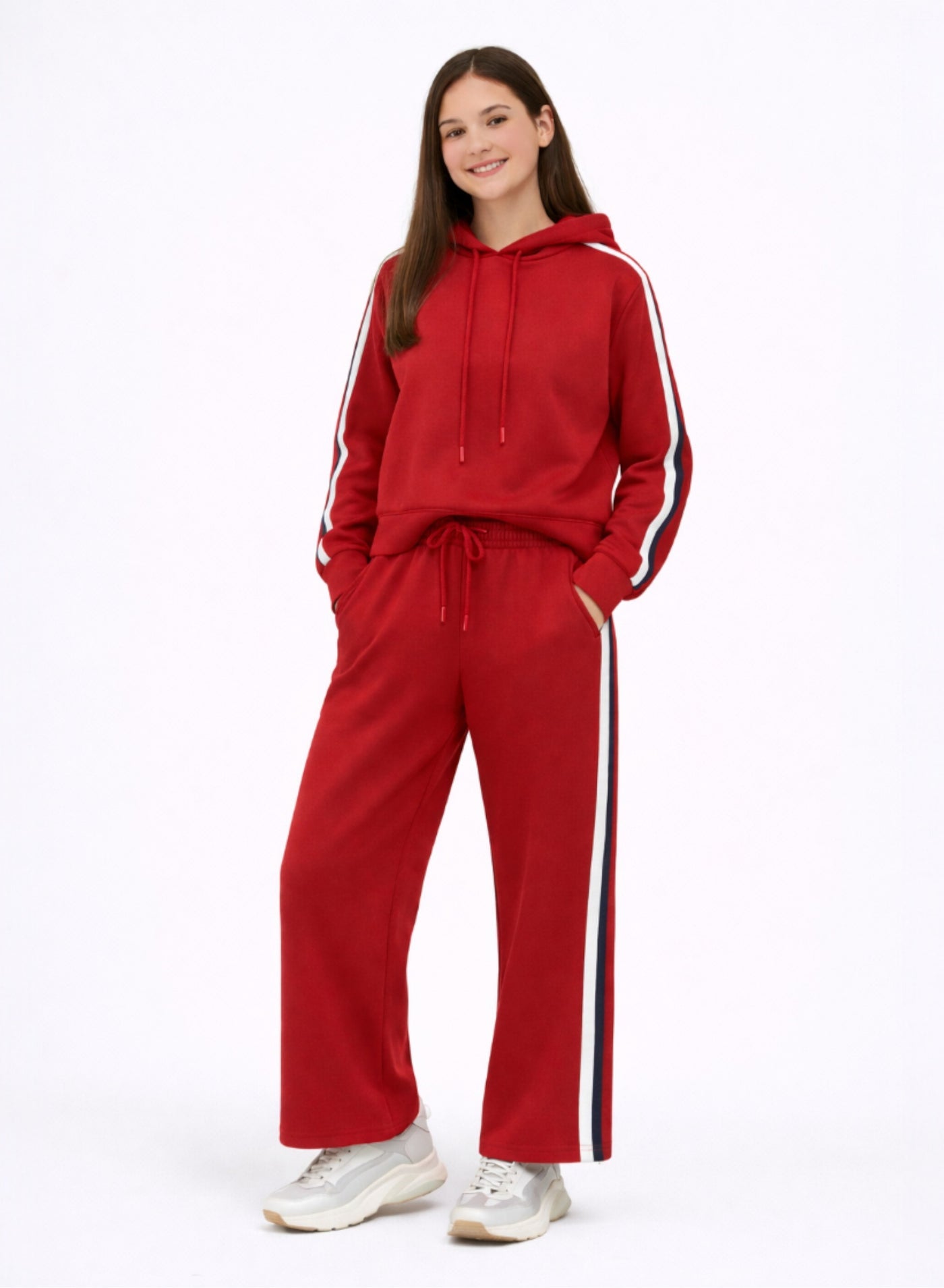 Girls Red Cropped Hoodie & Jogger Set “ 100% Cotton Fleece