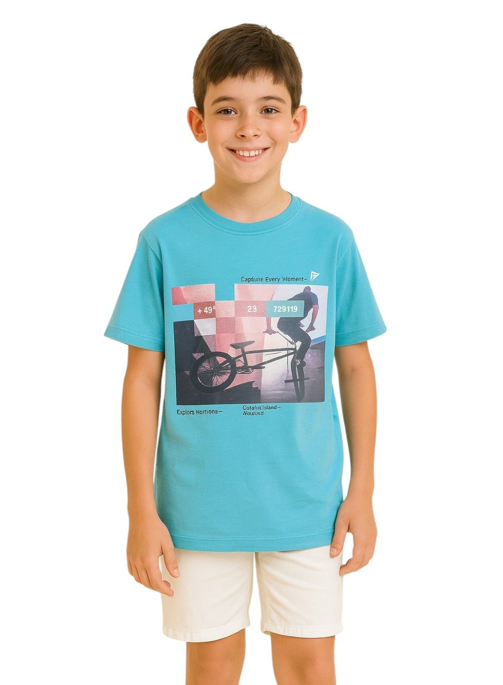 Victor and Jane  Cotton Cycling Stunt Graphic T-Shirt - Blue