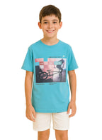 Victor and Jane  Cotton Cycling Stunt Graphic T-Shirt - Blue