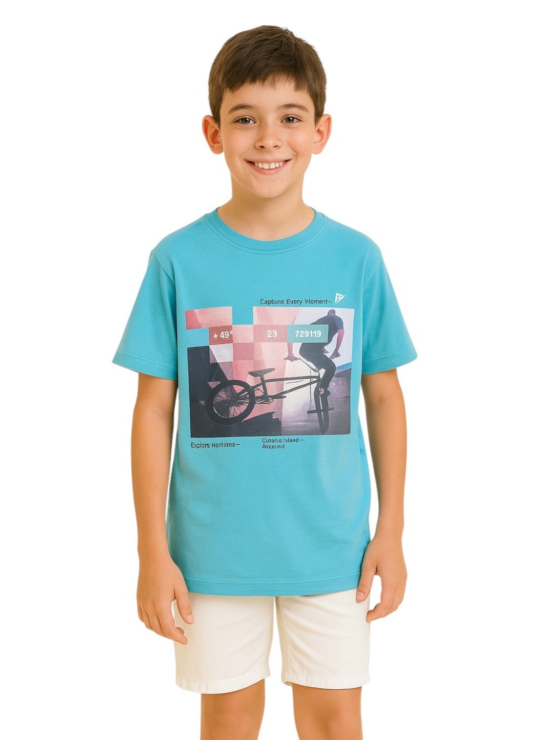 Victor and Jane  Cotton Cycling Stunt Graphic T-Shirt - Blue
