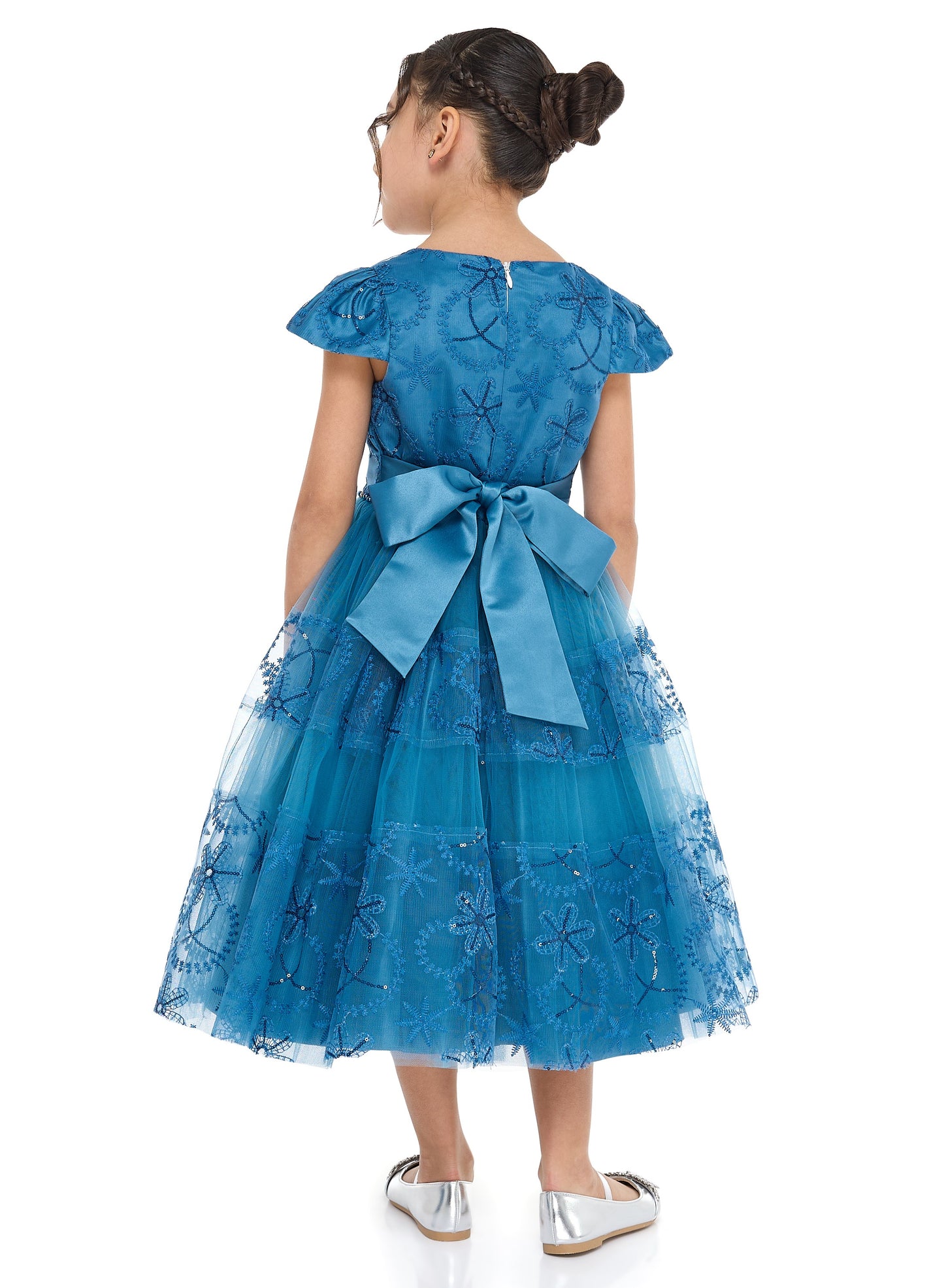 Elegant Blue Tulle Dress With Lace And Sequins