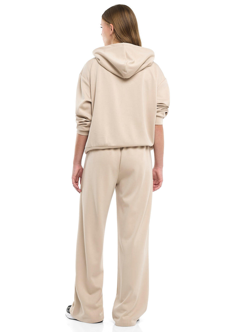 2 Piece Set- Beige Zip-Up Hoodie & Wide-Leg Trousers Set