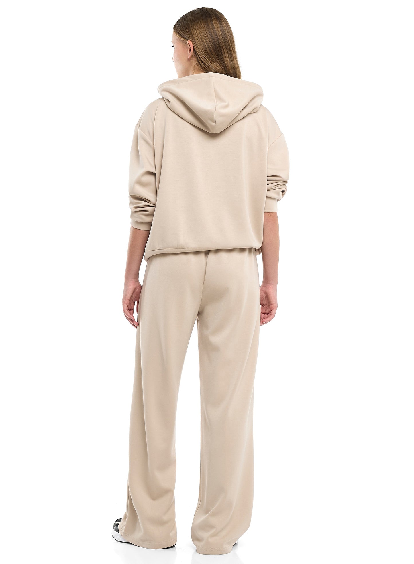 Ladies 2 Piece Set- Beige Zip-Up Hoodie & Wide-Leg Trousers Set