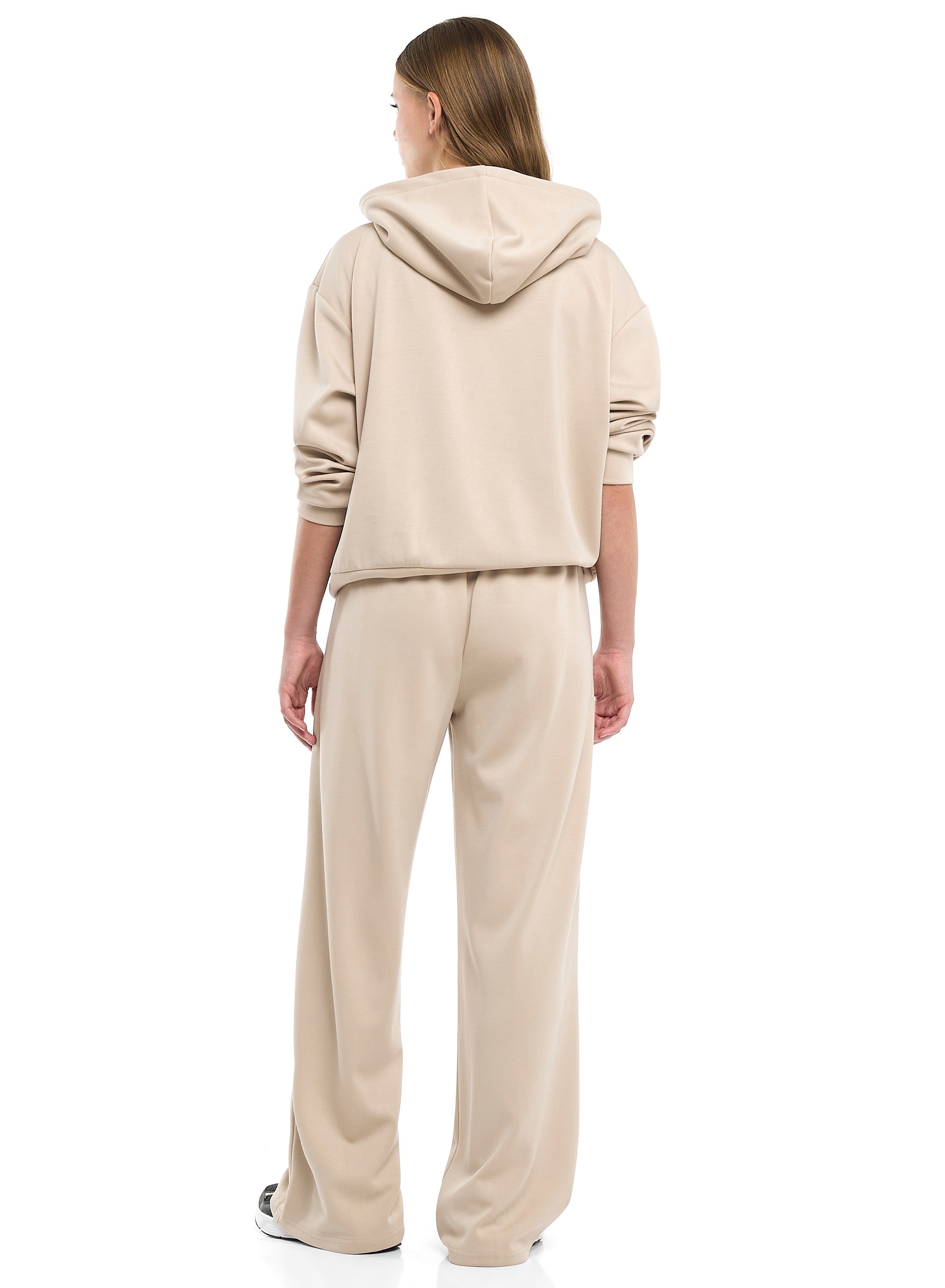 2 Piece Set- Beige Zip-Up Hoodie & Wide-Leg Trousers Set