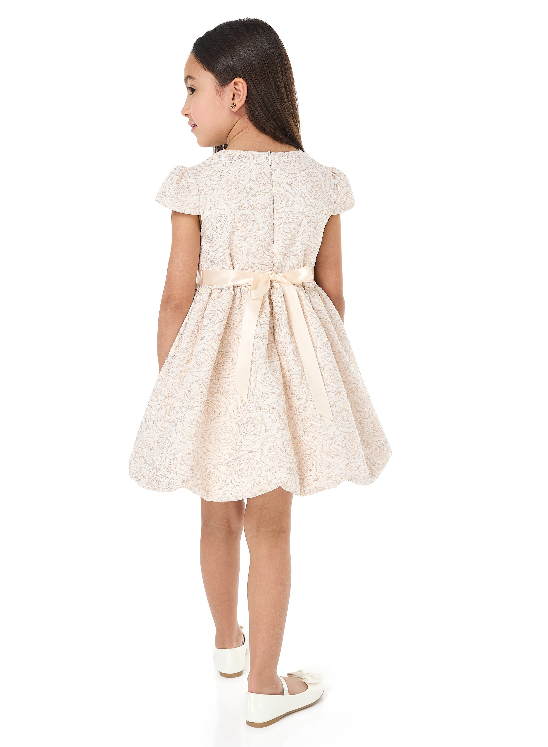 Girls Elegant Gold Jacquard Party Dress