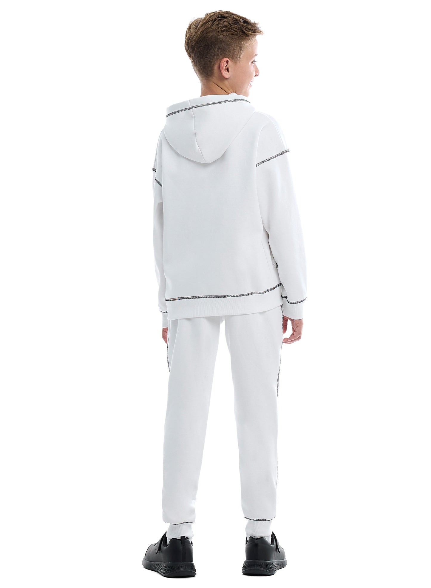 Boys Relaxed Fit Off-White Hoodie & Joggers Set |