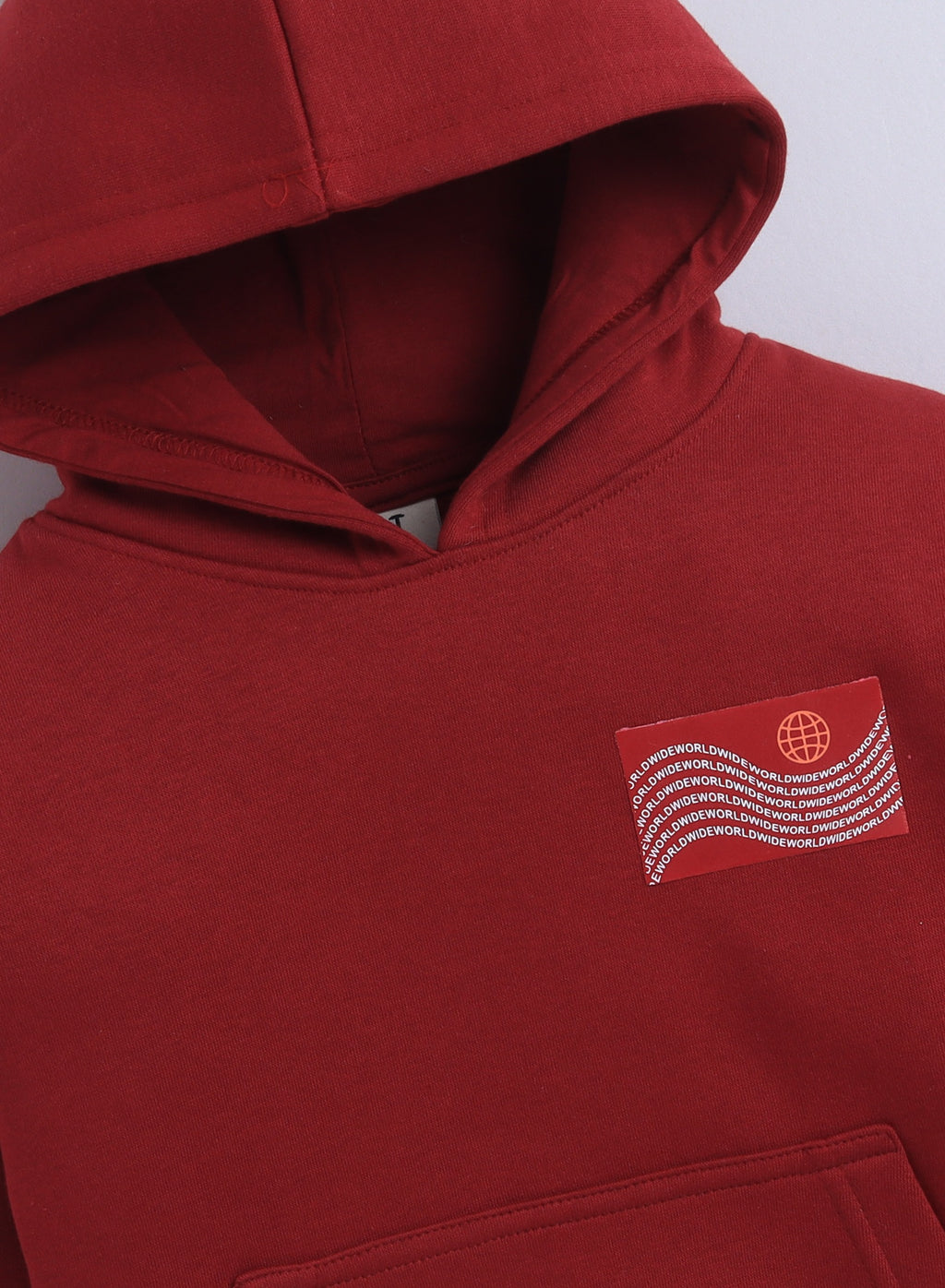 Boys' Maroon "Worldwide" Printed Hooded Sweatshirt